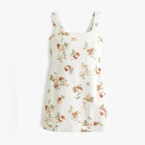 Abercrombie Linen & Cotton Strawberry Mini Dress Adjustable Straps Large Petite - Picture 10 of 10